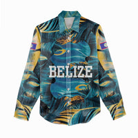 Belize Blue Hole Ocean View Women Casual Shirt with Tropical Marine Design and Flag Detail