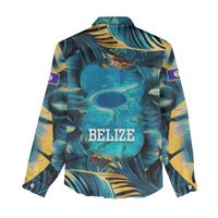 Belize Blue Hole Ocean View Women Casual Shirt with Tropical Marine Design and Flag Detail