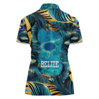 Belize Blue Hole Ocean View Women Polo Shirt with Tropical Marine Design and Flag Detail