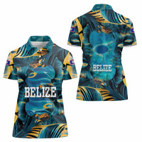 Belize Blue Hole Ocean View Women Polo Shirt with Tropical Marine Design and Flag Detail