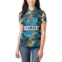 Belize Blue Hole Ocean View Women Polo Shirt with Tropical Marine Design and Flag Detail