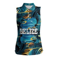 Belize Blue Hole Ocean View Women Sleeveless Polo Shirt with Tropical Marine Design and Flag Detail