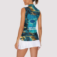 Belize Blue Hole Ocean View Women Sleeveless Polo Shirt with Tropical Marine Design and Flag Detail