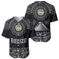 Belize Tribal Pattern Baseball Jersey with National Emblem and Mayan Pyramid Design