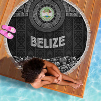 Belize Tribal Pattern Beach Blanket with National Emblem and Mayan Pyramid Design