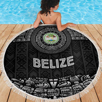 Belize Tribal Pattern Beach Blanket with National Emblem and Mayan Pyramid Design