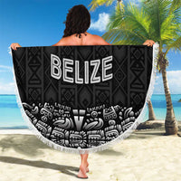 Belize Tribal Pattern Beach Blanket with National Emblem and Mayan Pyramid Design