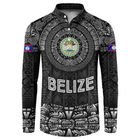 Belize Tribal Pattern Button Sweatshirt with National Emblem and Mayan Pyramid Design