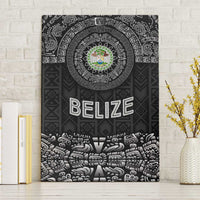 Belize Tribal Pattern Canvas Wall Art with National Emblem and Mayan Pyramid Design
