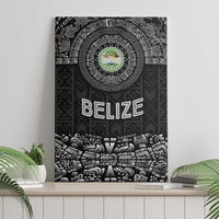Belize Tribal Pattern Canvas Wall Art with National Emblem and Mayan Pyramid Design