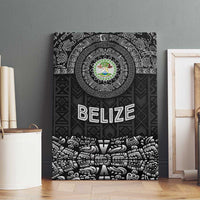 Belize Tribal Pattern Canvas Wall Art with National Emblem and Mayan Pyramid Design