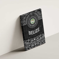 Belize Tribal Pattern Canvas Wall Art with National Emblem and Mayan Pyramid Design