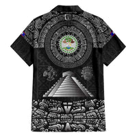 Belize Tribal Pattern Family Matching Off The Shoulder Long Sleeve Dress and Hawaiian Shirt with National Emblem and Mayan Pyramid Design