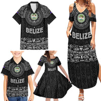 Belize Tribal Pattern Family Matching Summer Maxi Dress and Hawaiian Shirt with National Emblem and Mayan Pyramid Design
