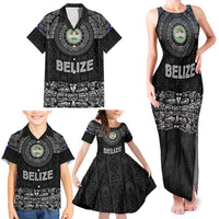 Belize Tribal Pattern Family Matching Tank Maxi Dress and Hawaiian Shirt with National Emblem and Mayan Pyramid Design
