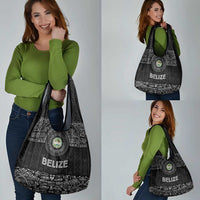 Belize Tribal Pattern Grocery Bag with National Emblem and Mayan Pyramid Design