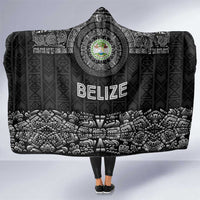 Belize Tribal Pattern Hooded Blanket with National Emblem and Mayan Pyramid Design