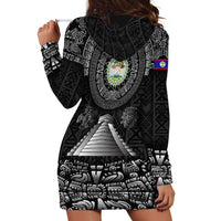 Belize Tribal Pattern Hoodie Dress with National Emblem and Mayan Pyramid Design