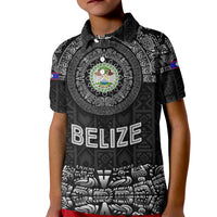 Belize Tribal Pattern Kid Polo Shirt with National Emblem and Mayan Pyramid Design