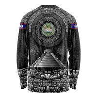 Belize Tribal Pattern Long Sleeve Shirt with National Emblem and Mayan Pyramid Design