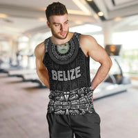 Belize Tribal Pattern Men Tank Top with National Emblem and Mayan Pyramid Design