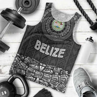 Belize Tribal Pattern Men Tank Top with National Emblem and Mayan Pyramid Design