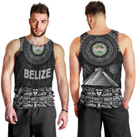 Belize Tribal Pattern Men Tank Top with National Emblem and Mayan Pyramid Design