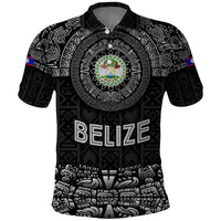 Belize Tribal Pattern Polo Shirt with National Emblem and Mayan Pyramid Design