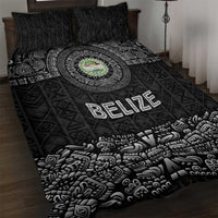 Belize Tribal Pattern Quilt Bed Set with National Emblem and Mayan Pyramid Design