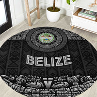 Belize Tribal Pattern Round Carpet with National Emblem and Mayan Pyramid Design