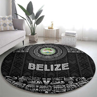 Belize Tribal Pattern Round Carpet with National Emblem and Mayan Pyramid Design
