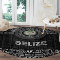 Belize Tribal Pattern Round Carpet with National Emblem and Mayan Pyramid Design