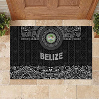 Belize Tribal Pattern Rubber Doormat with National Emblem and Mayan Pyramid Design