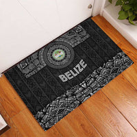 Belize Tribal Pattern Rubber Doormat with National Emblem and Mayan Pyramid Design
