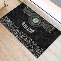 Belize Tribal Pattern Rubber Doormat with National Emblem and Mayan Pyramid Design