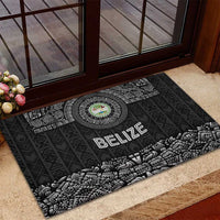Belize Tribal Pattern Rubber Doormat with National Emblem and Mayan Pyramid Design