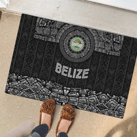 Belize Tribal Pattern Rubber Doormat with National Emblem and Mayan Pyramid Design