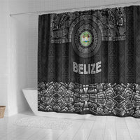 Belize Tribal Pattern Shower Curtain with National Emblem and Mayan Pyramid Design