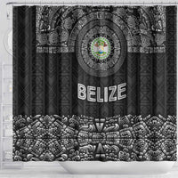 Belize Tribal Pattern Shower Curtain with National Emblem and Mayan Pyramid Design