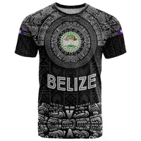 Belize Tribal Pattern T Shirt with National Emblem and Mayan Pyramid Design