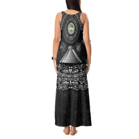 Belize Tribal Pattern Tank Maxi Dress with National Emblem and Mayan Pyramid Design