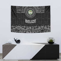 Belize Tribal Pattern Tapestry with National Emblem and Mayan Pyramid Design