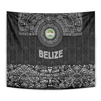 Belize Tribal Pattern Tapestry with National Emblem and Mayan Pyramid Design