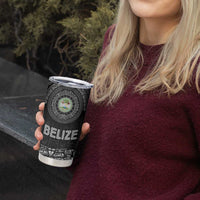 Belize Tribal Pattern Tumbler Cup with National Emblem and Mayan Pyramid Design