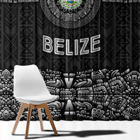 Belize Tribal Pattern Window Curtain with National Emblem and Mayan Pyramid Design