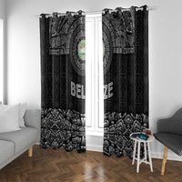 Belize Tribal Pattern Window Curtain with National Emblem and Mayan Pyramid Design