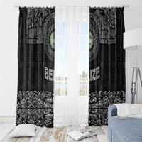 Belize Tribal Pattern Window Curtain with National Emblem and Mayan Pyramid Design