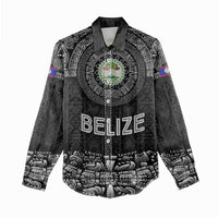 Belize Tribal Pattern Women Casual Shirt with National Emblem and Mayan Pyramid Design