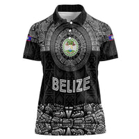 Belize Tribal Pattern Women Polo Shirt with National Emblem and Mayan Pyramid Design