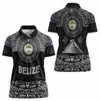 Belize Tribal Pattern Women Polo Shirt with National Emblem and Mayan Pyramid Design